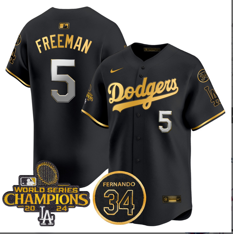 Men MLB Los Angeles Dodgers #5 Freeman black 2024 World Series Champions Patch Limited Jersey->los angeles dodgers->MLB Jersey